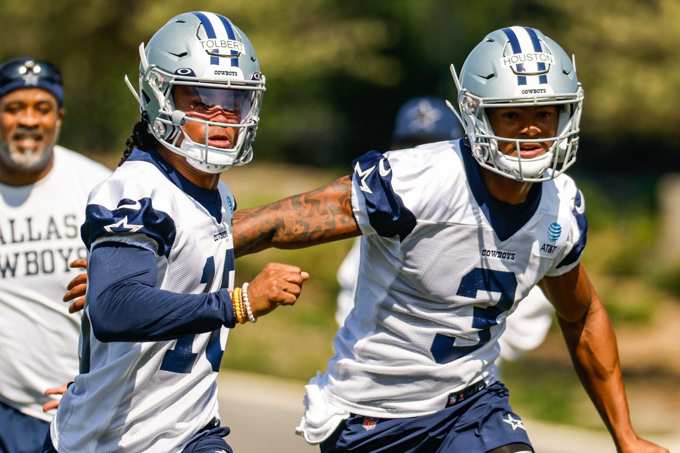 Dallas Cowboys wide receiver (18) Jalen Tolbert and wide receiver (3) Dennis Houston during...