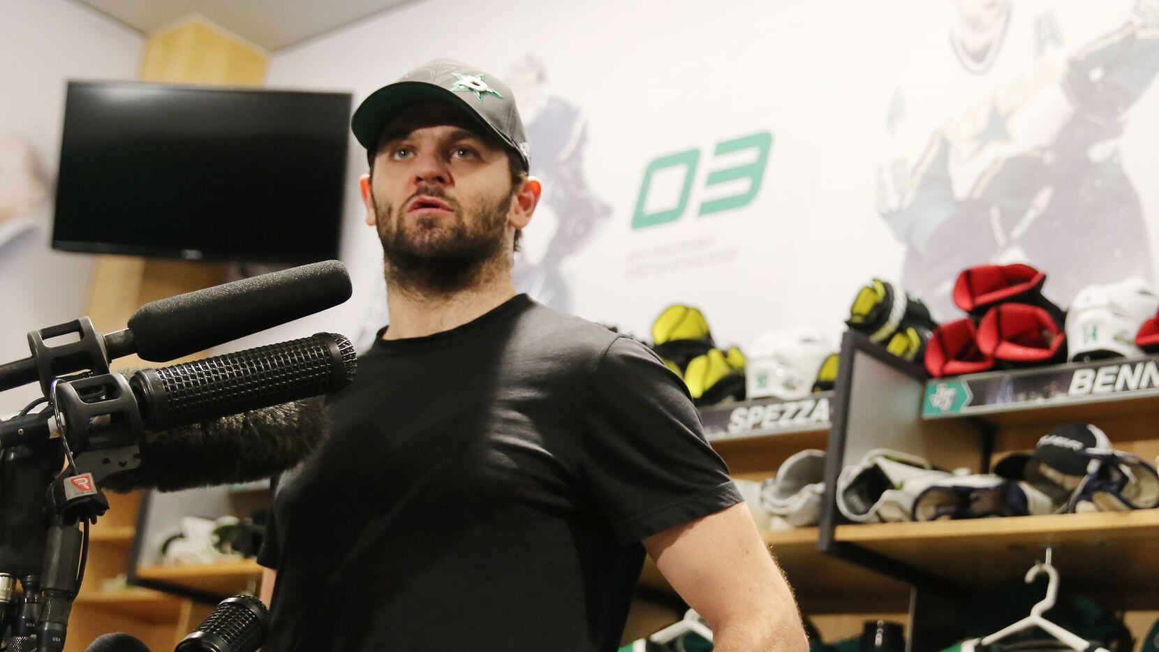 Dallas Stars right winger Alexander Radulov speaks during a press conference at the Dr...