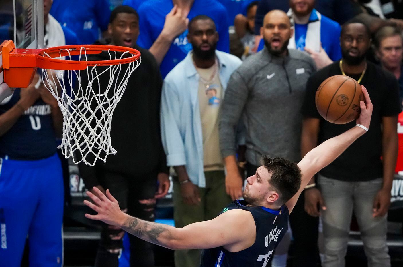 Dallas Mavericks guard Luka Doncic (77) grabs a long rebound during the first half in Game 5...