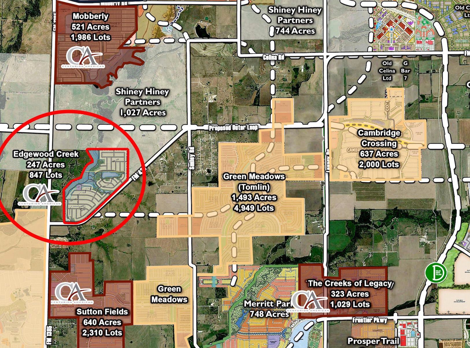 The Edgewood Creek property is west of the route of the planned Dallas North Tollway...