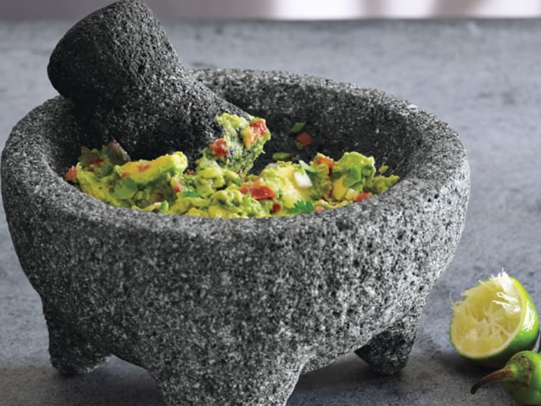 Molcajete serving dish with guacamole