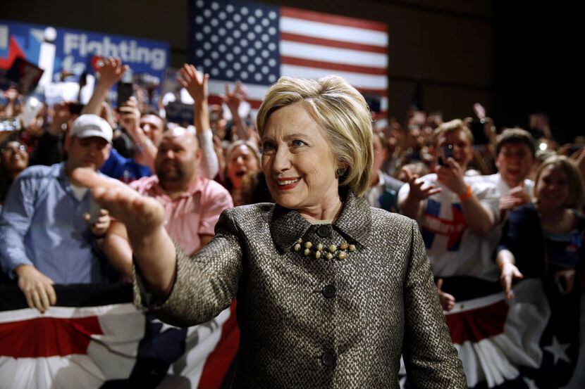 In this April 26, 2016 file photo, Democratic presidential candidate Hillary Clinton moves...