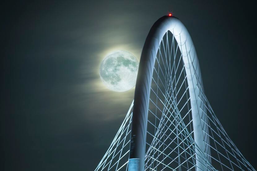 Noche de luna llena en el puente Margaret Hunt Hill, cerca del centro del Dallas. DMN 
