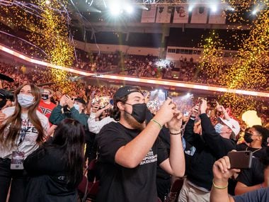 Atlanta FaZe fans celebrate their team's victory during Call of Duty league championship at the Galen Center on Sunday, August 22, 2021 in Los Angeles, California. The Atlanta FaZe beat the Toronto Ultra 5 - 3. (Justin L. Stewart/Special Contributor)