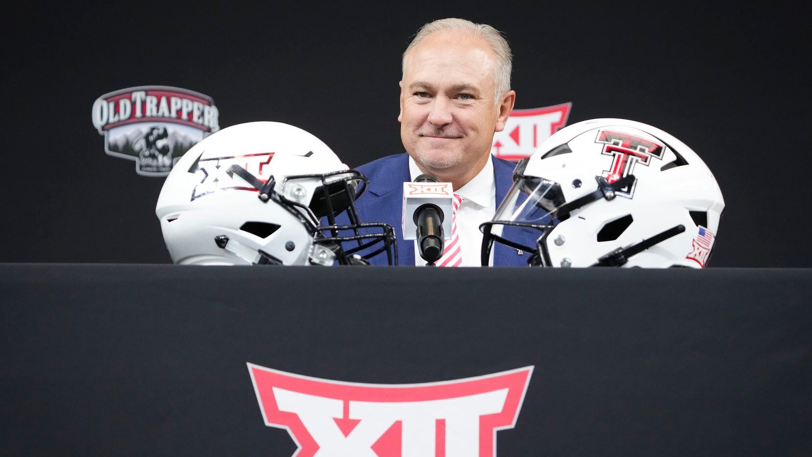 Texas Tech head coach Joey McGuire speaks to reporters during the Big 12 Conference football...