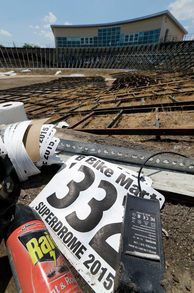 Remains from the Frisco Superdrome lie scattered on the infield on Saturday, Aug. 4. The...