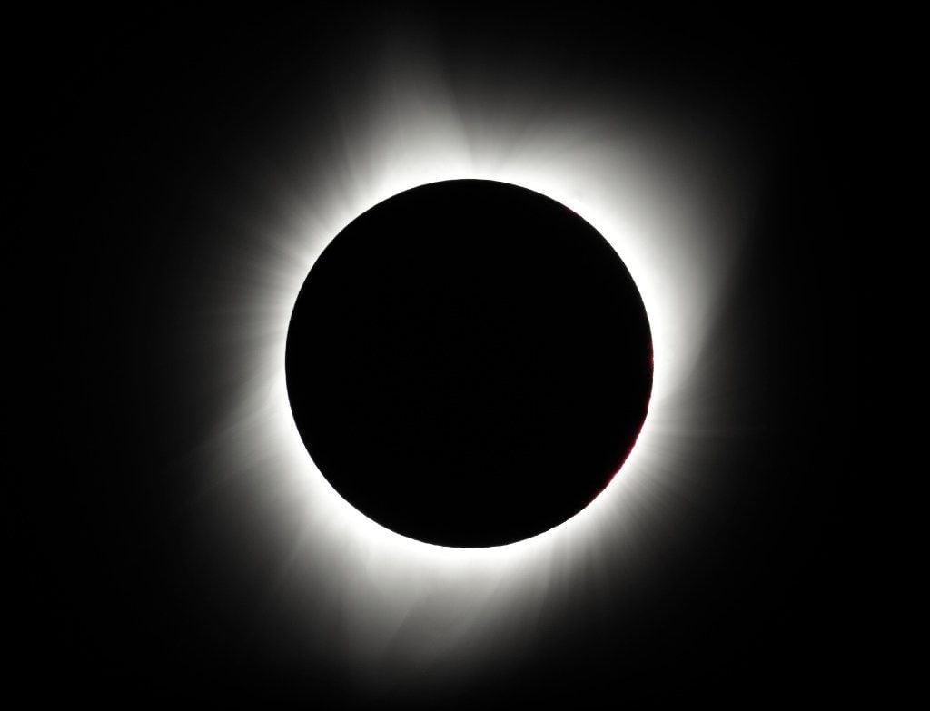 The moon covers the sun during a total eclipse near Redmond, Ore.
