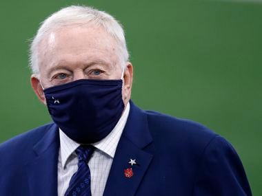 Dallas Cowboys owner and general manager Jerry Jones walks the field during warmups before a game against the Cleveland Browns at AT&T Stadium in Arlington, Texas on Saturday, October 4, 2020.