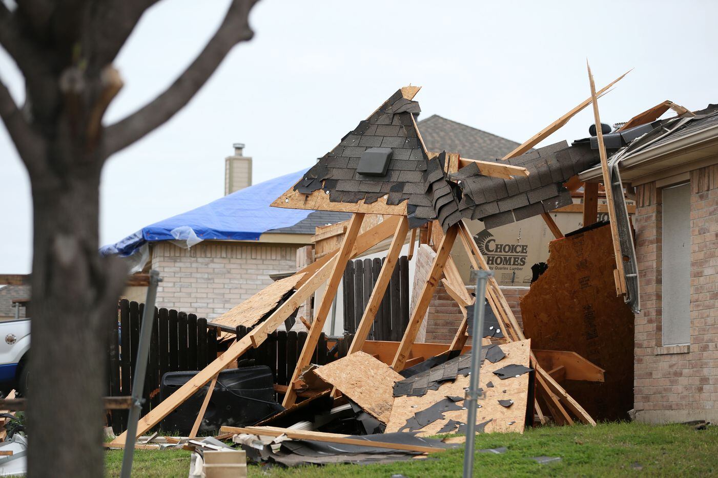 A tornado-damaged home in the 1500 block of Allen Drive in a Mesquite neighborhood  on Monday, March 11, 2019. The EF-0 twister, packing winds of 75 to 85 mph, wreaked havoc when it touched down around 7:30 a.m. Saturday.