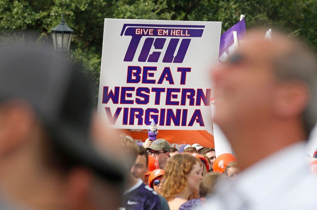 College football fans fans gather for ESPN's College Game Day broadcast on the TCU campus...