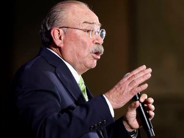Texas Democratic Party Chairman Gilberto Hinojosa speaks to delegates and guests during the...