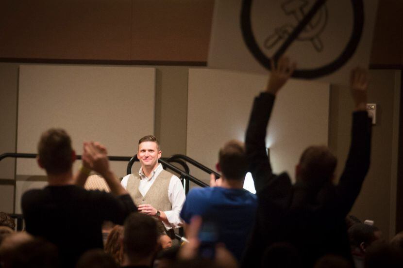 Supporters cheered as "alt-right" leader Richard Spencer arrived to speak at the Memorial...