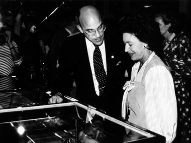Britain's Princess Margaret talks with Richard Marcus on Monday during her visit to Neiman...