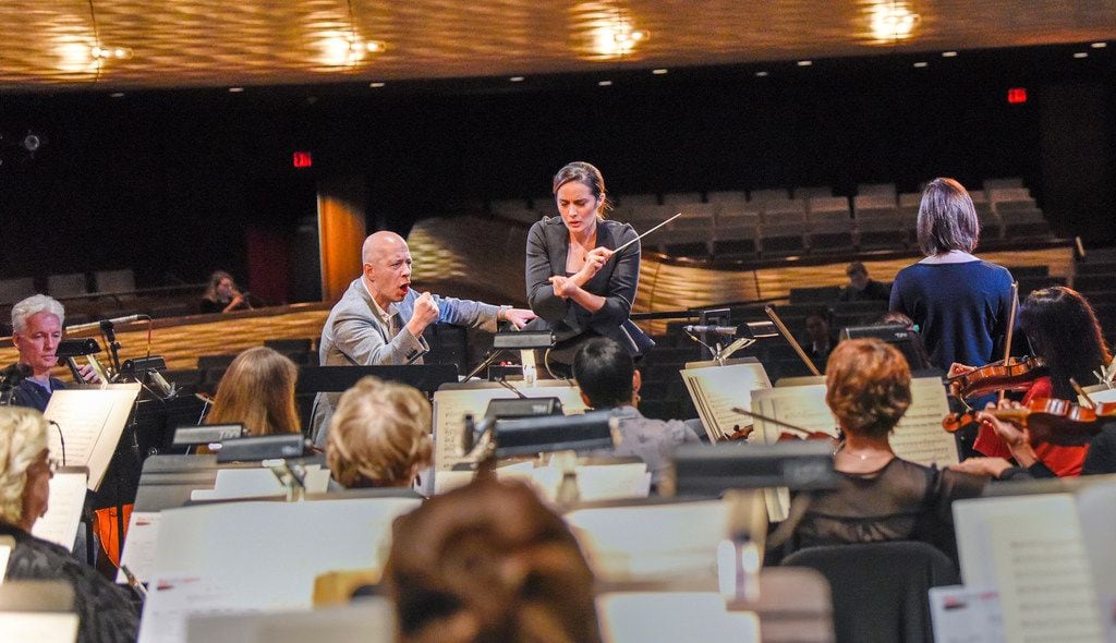 Carlo Montanaro works with Lina Gonzalez-Granados during the Dallas Opera's Hart Institute...