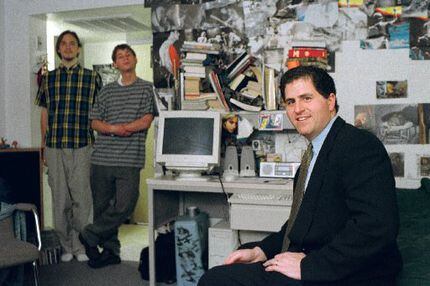 Computer whiz Michael Dell, shown in 1999, sits in the University of Texas dorm room where,...