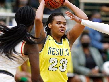 DeSoto High School guard Kendall Brown (23) looks to pass during the second half as South...