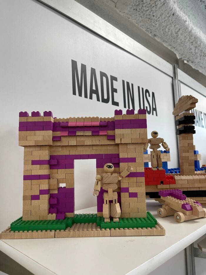 Dallas-based Once Kids display booth showing some of its wooden building block toys at the...