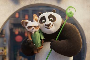 Shifu (left) is voiced by Dustin Hoffman, and Po is voiced by Jack Black in "Kung Fu Panda...