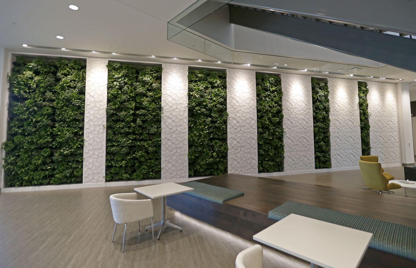 Vertical arrays of plants called the "living walls" is one of many features at the new...