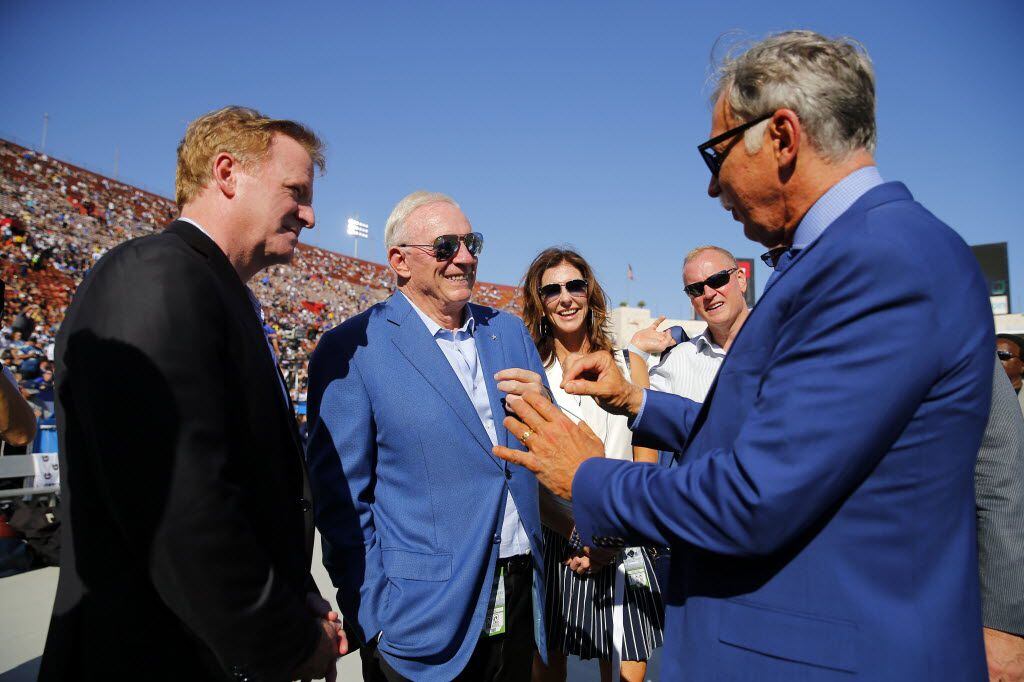 (from left) NFL Commissioner Roger Goodell, Dallas Cowboys owner Jerry Jones, Cowboys vice...