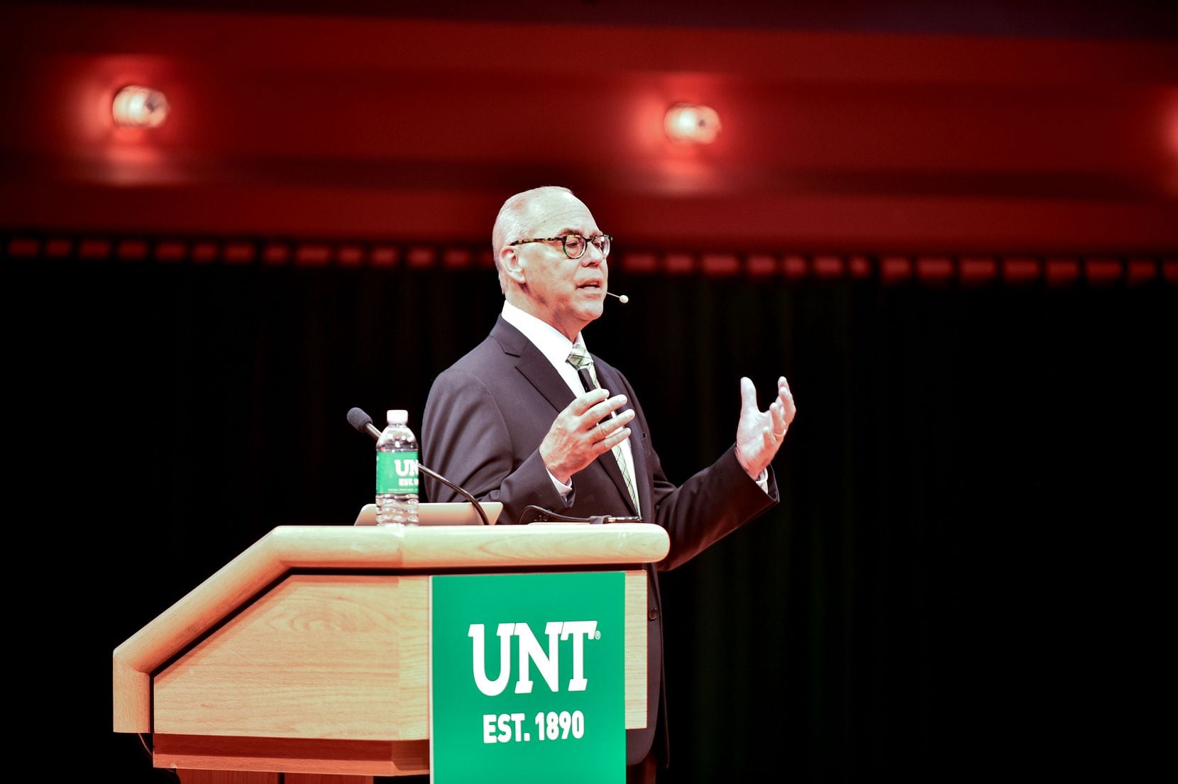 University of North Texas President Neal Smatresk gives his state of the university address in September 2016 at the Murchison Performing Arts Center. 