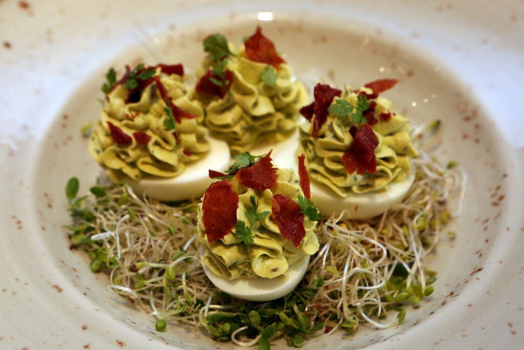 The deviled green eggs and ham includes green goddess deviled eggs with fresh chervil,...