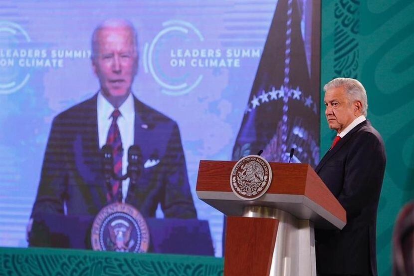 Mexico's President Andrés Manuel López Obrador seen with U.S. President Joe Biden on the...