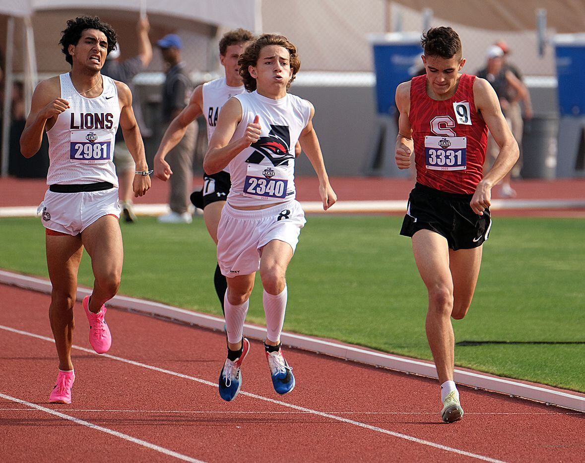 Landon Martin of Aubrey competes in the 4A 800M at the UIL State track championships at Mike...
