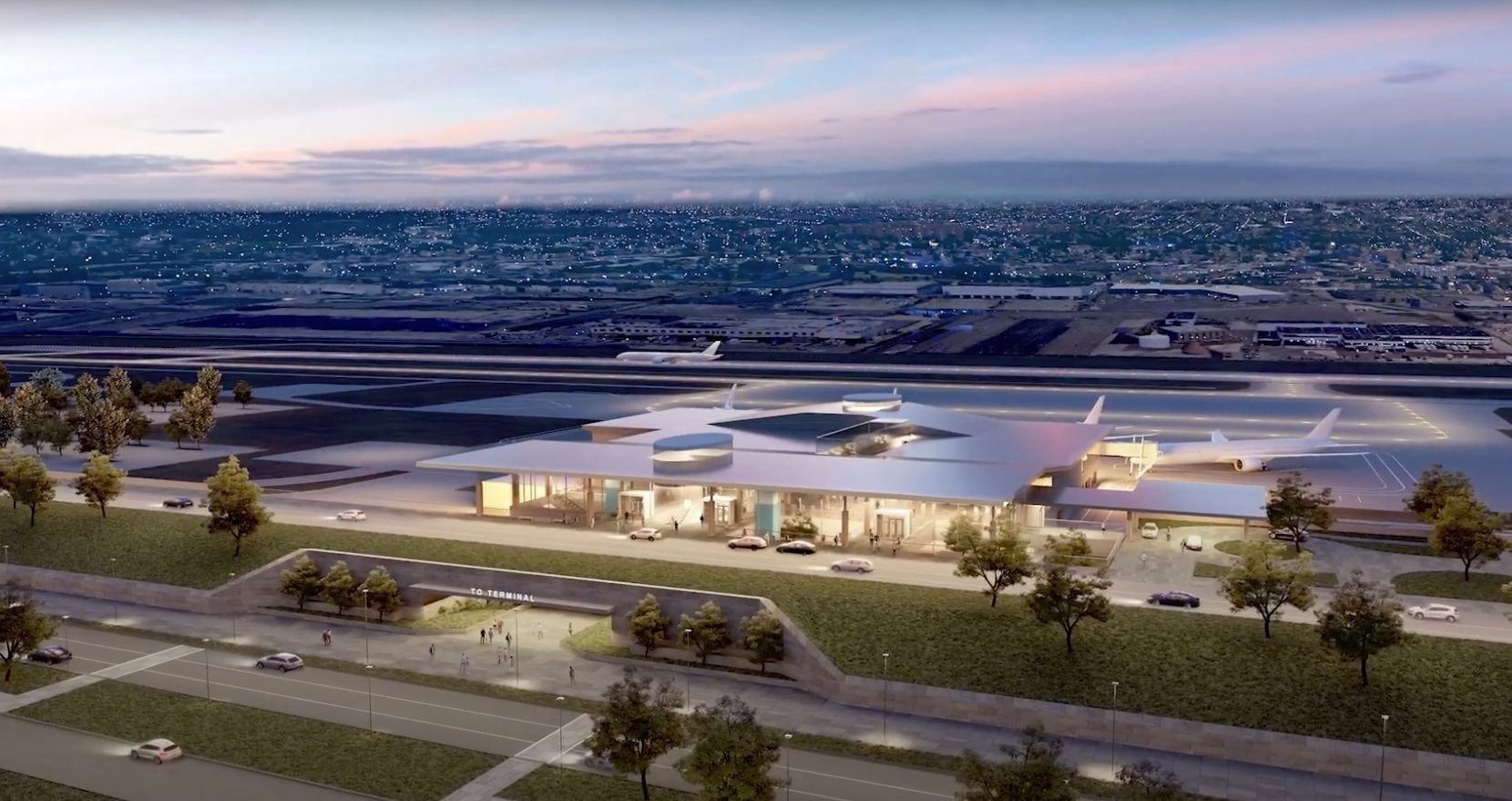 Renderings of a proposed new commercial airline terminal at McKinney National Airport...