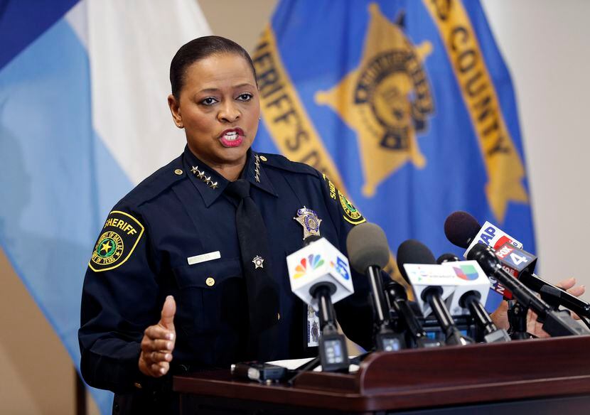 Dallas County Sheriff Marian Brown spoke about the arrest of Deputy Austin Palmer during a...