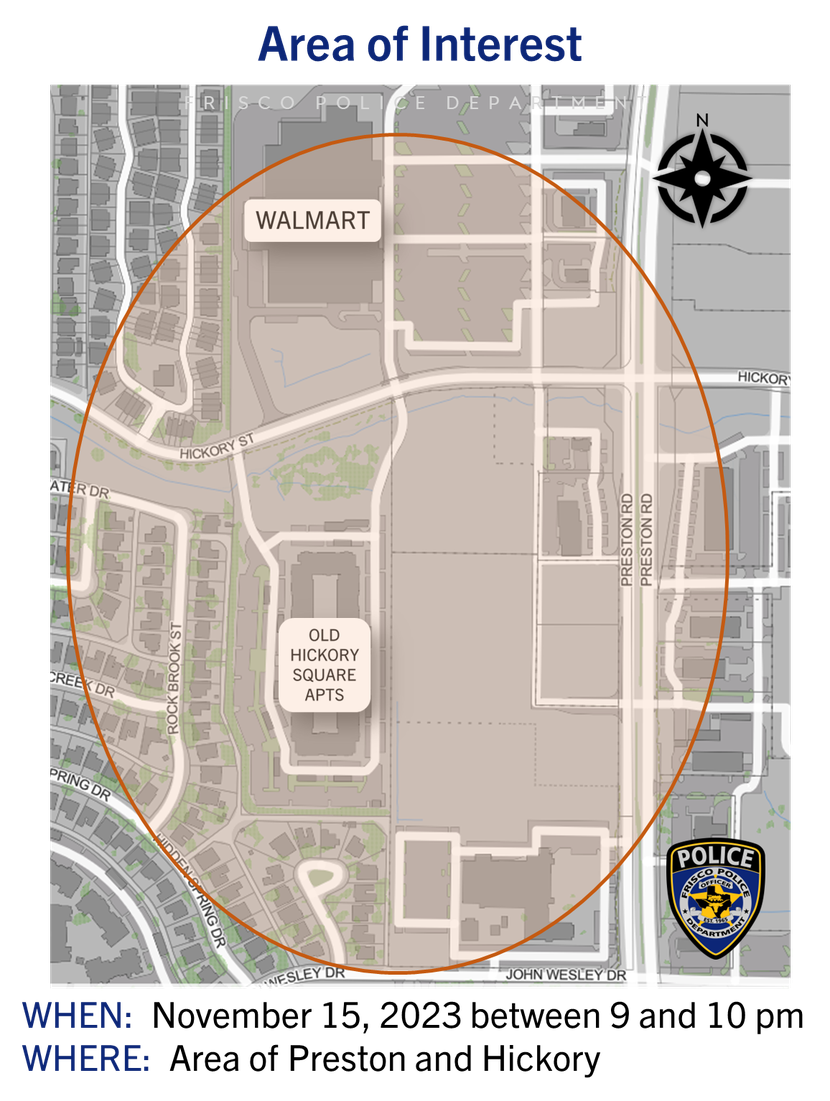 Frisco police shared a map of an area of interest near the site of Wednesday's fatal shooting.