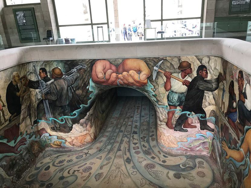 A little-known mural by Diego Rivera, "Water, the Source of Life," is seen inside a monument...