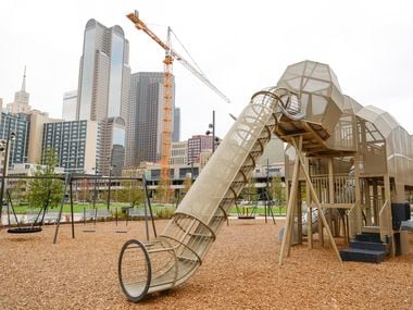 One of the two mammoth play structures stands tall at Harwood Park on Friday, Sept. 15,...