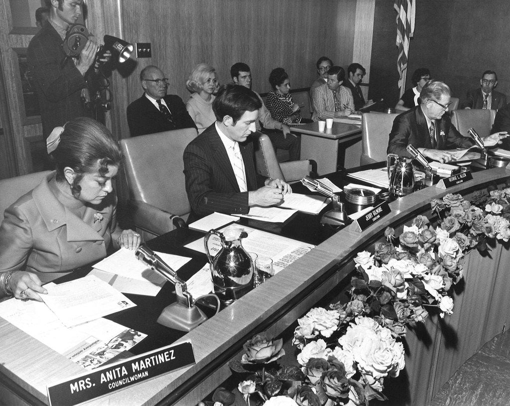 Anita Martinez (far left), Dallas' first Hispanic on the City Council, shown in May 1971.
