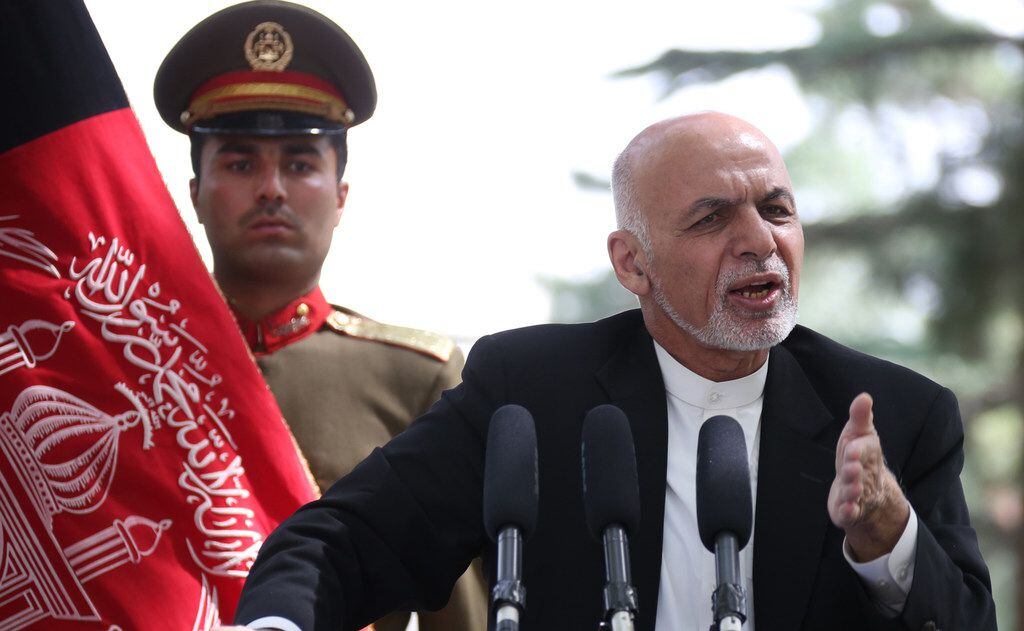 Afghan President Mohammad Ashraf Ghani speaks during a news conference in Kabul, Afghanistan, on July 11, 2017. As unemployment worsens in strife-torn Afghanistan, the Islamic State is attempting to capitalize. 