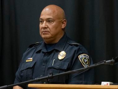 Uvalde schools police Chief Pedro “Pete” Arredondo speaks during a press conference at...