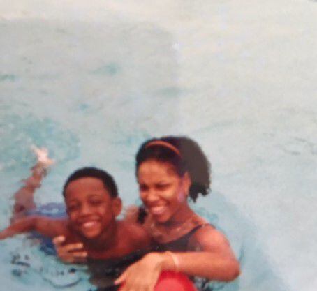 Taco Charlton, the Cowboys' first-round draft pick, swims with his mom Tamara as a youngster.