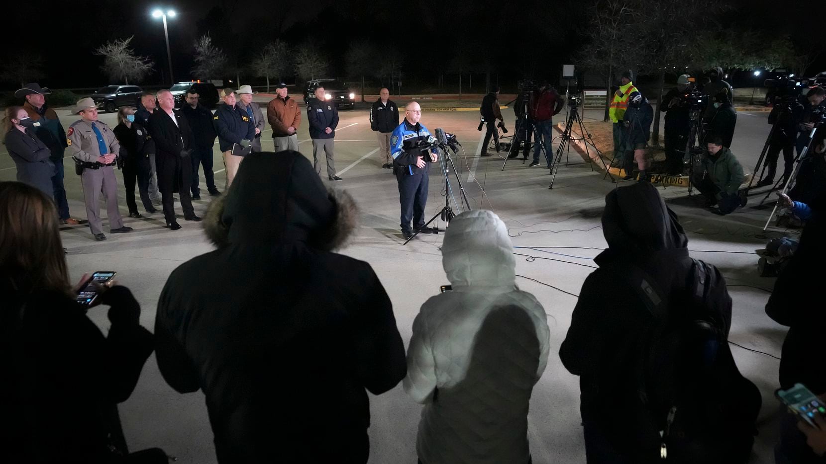 Colleyville police Chief Michael Miller addresses reporters after the conclusion of a SWAT...