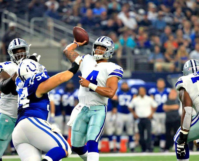 Dallas Cowboys  quarterback Dak Prescott (4) throws a pass during the preseason game against...