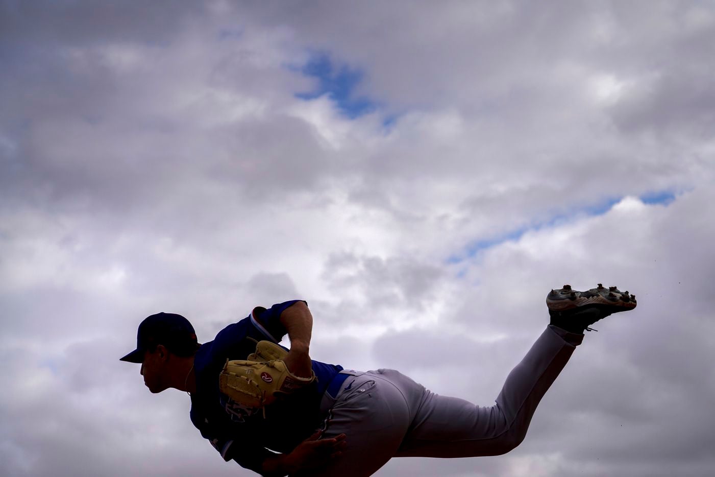 Texas Rangers pitcher Jack Leiter throw in a bullpen session a during a minor league spring...