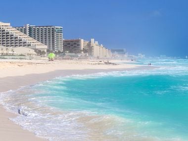 A beach along the Caribbean coast in Cancun, Mexico.