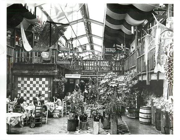 Staff photograph taken in 1982 of the busy interior of Olla Podrida.