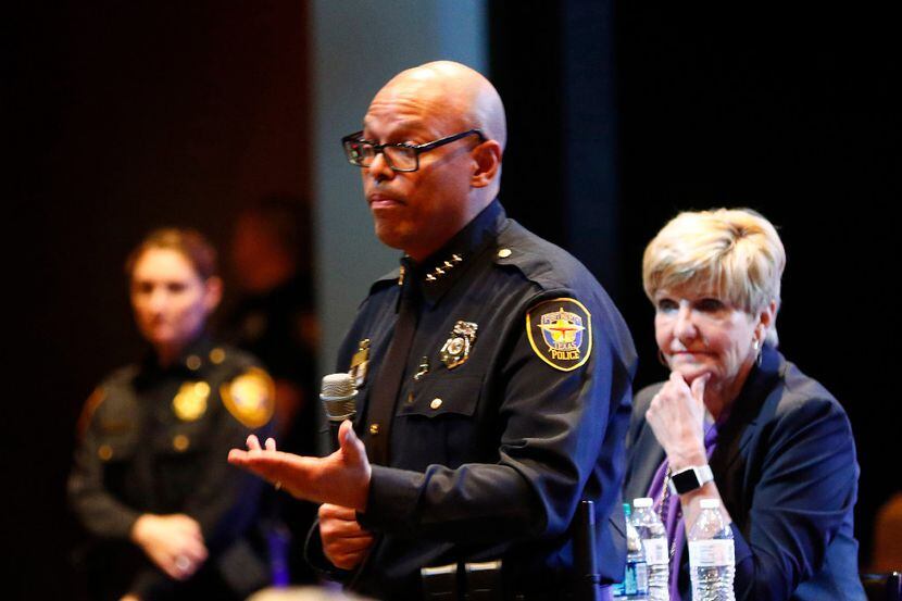 Fort Worth Police Chief Joel Fitzgerald and Mayor Betsy Price answered questions at a...