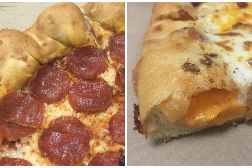 Pizza Hut's stuffed-crust pizza, on left, was compared to Cicis stuffed-crust pizza, on the...