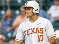 FILE - Texas first baseman Ivan Melendez walks to the batters box against Stephen F. Austin...