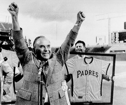  Ray Kroc, then owner of the San Diego Padres, acknowledges applause before the  season...