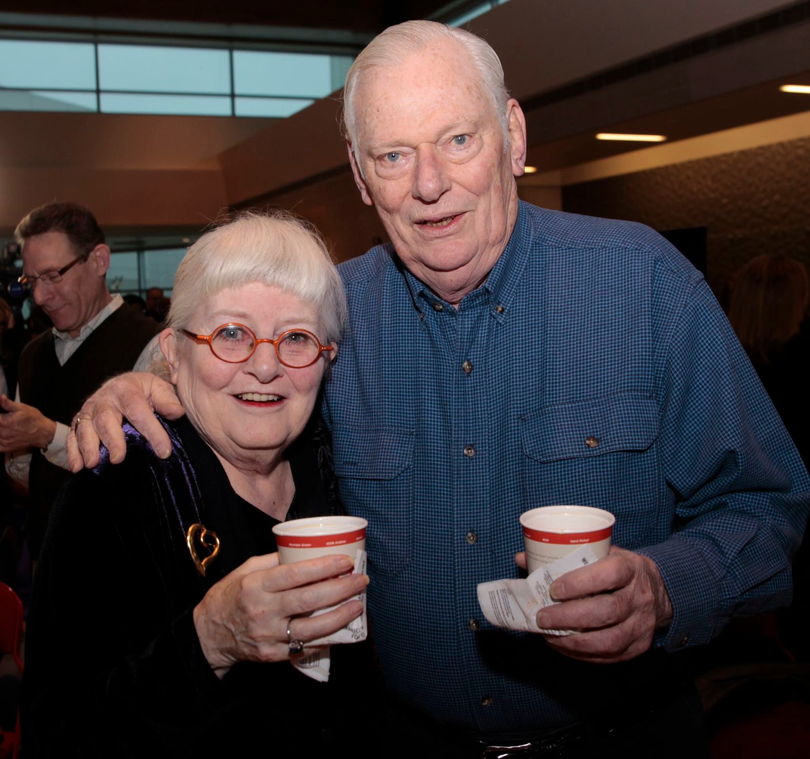 Colleen Barrett, president emeritus, and Herb Kelleher, founder and chairman emeritus, are shown at a news conference at Dallas Love Field on Feb. 3, 2014, when Southwest Airlines announced plans to add more nonstop flights after Wright Amendment restrictions were lifted.