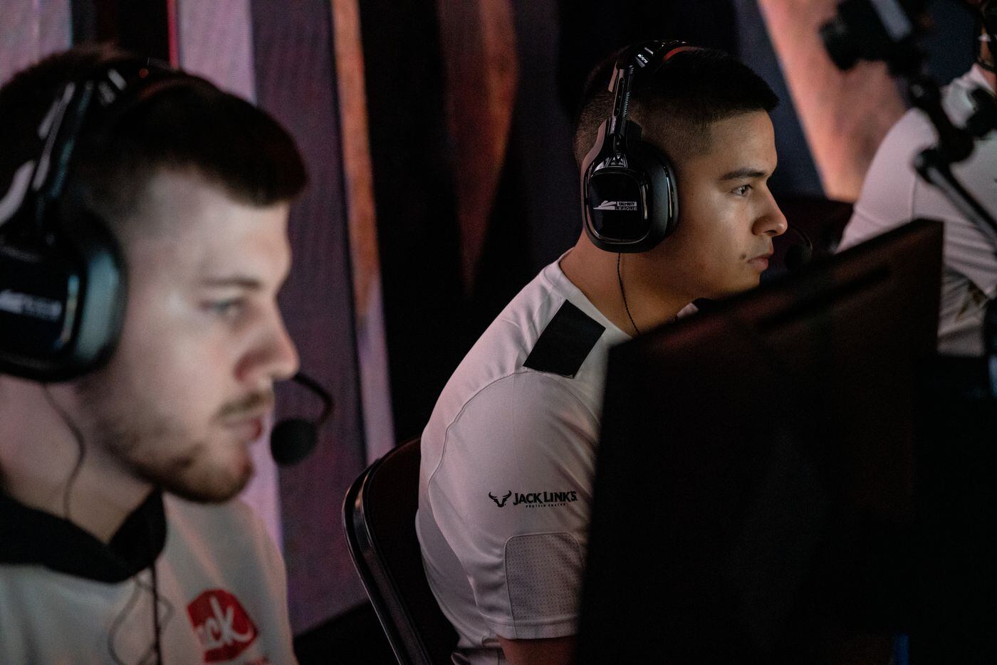 From left, Reece “Vivid” Drost and Anthony “Shotzzy” Cuevas-Castro prepare for the Dallas Empire's elimination match against the Toronto Ultra at the Call of Duty league playoffs at the Galen Center on Saturday, August 21, 2021 in Los Angeles, California. (Justin L. Stewart/Special Contributor)