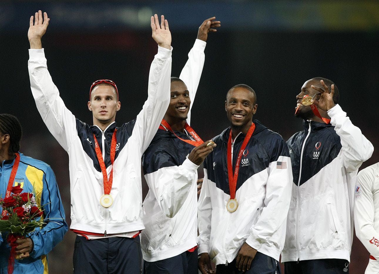 From 2008: U.S. Men's 4x400M Relay team members from left, Jeremy Wariner, David Neville,...