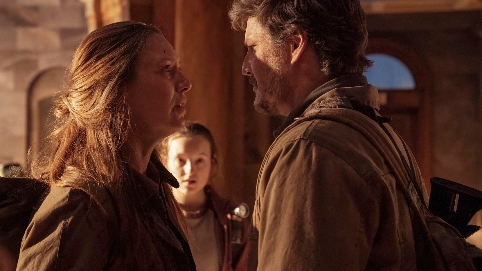 Anna Torv, Bella Ramsey and Pedro Pascal in HBO's 'The Last of Us.'